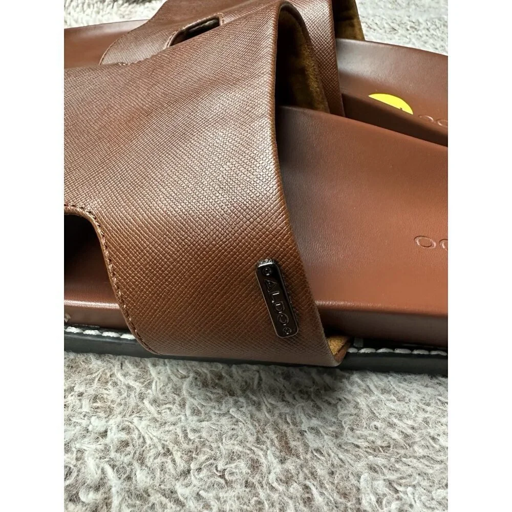Aldo Mondi Men’s Slide Sandals. PU Leather. Brown. Sz: 9 US. NWOB